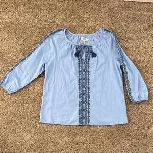 Vineyard Vines Blue Peasant  Embroidered Women's Top Shirt Small S
